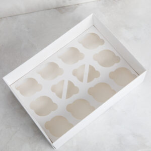 Caja tapa y base separada 33x24x10 cm + insert 12 cupcakes – 10 u